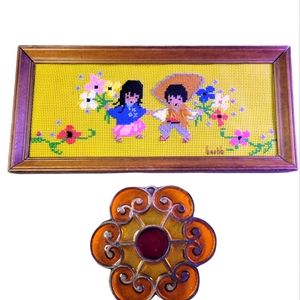 DeGrazia inspired embroidered framed art and Hoya Japan item